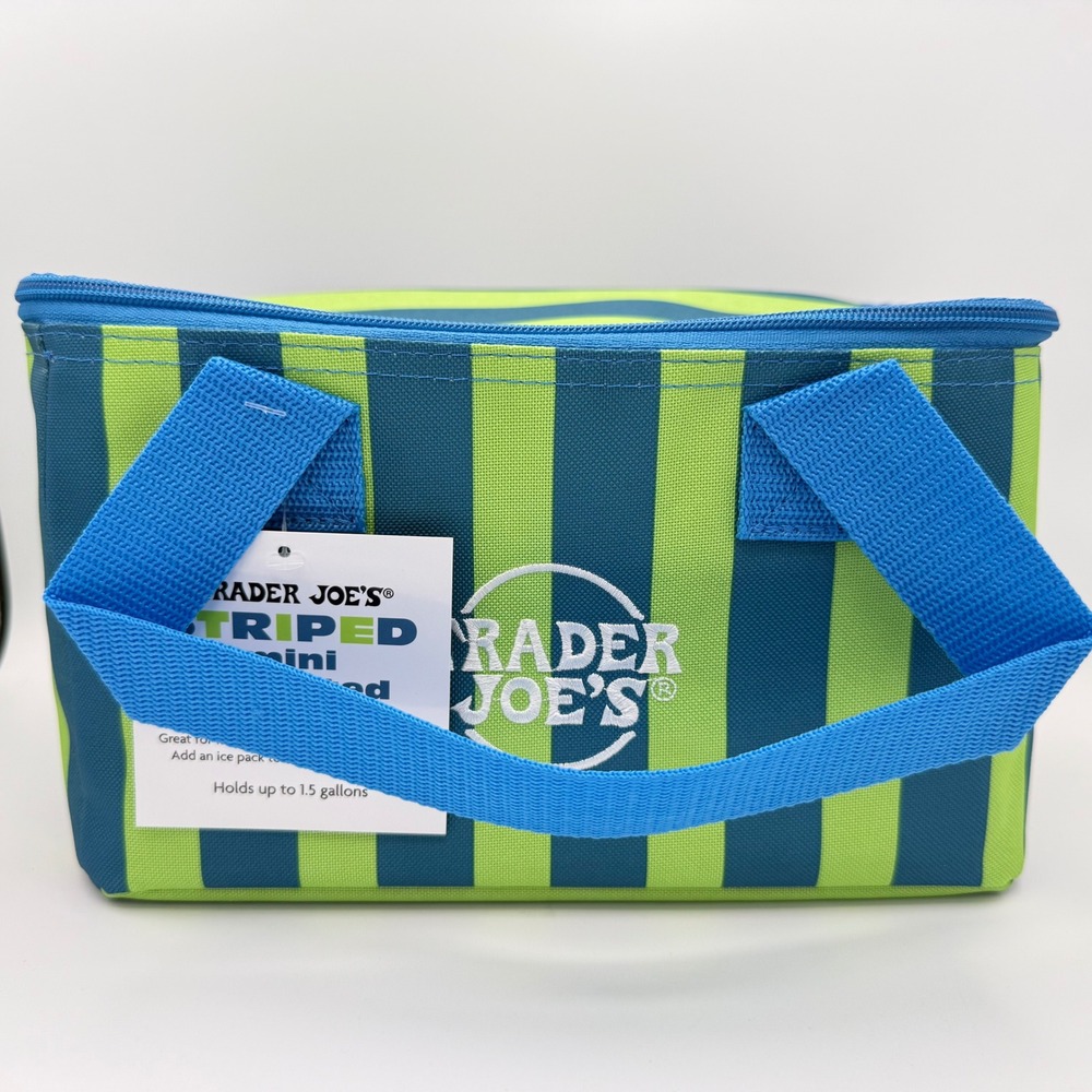 Trader Joe's Insulated Mini Bag Green Blue NWT Striped